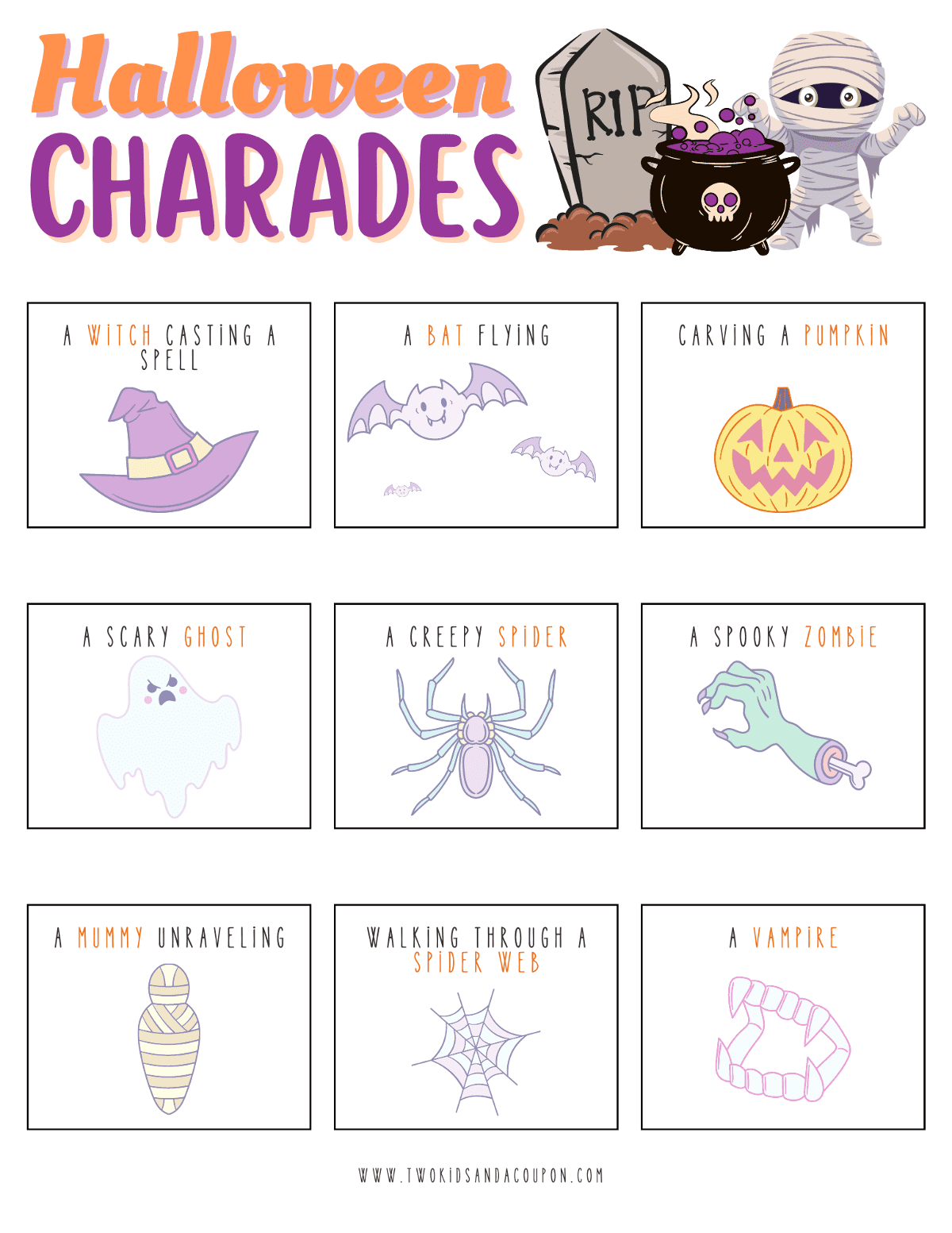 Free Printable Halloween Charades List Allfreepapercrafts Com