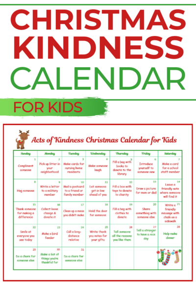 Random Acts Of Kindness Christmas Calendar For Kids