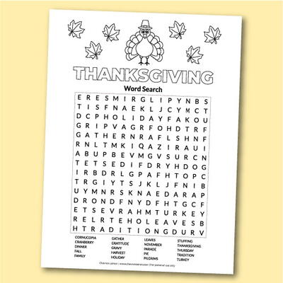 Printable Thanksgiving Word Search Puzzle