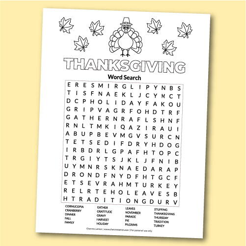 Printable Thanksgiving Word Search Puzzle