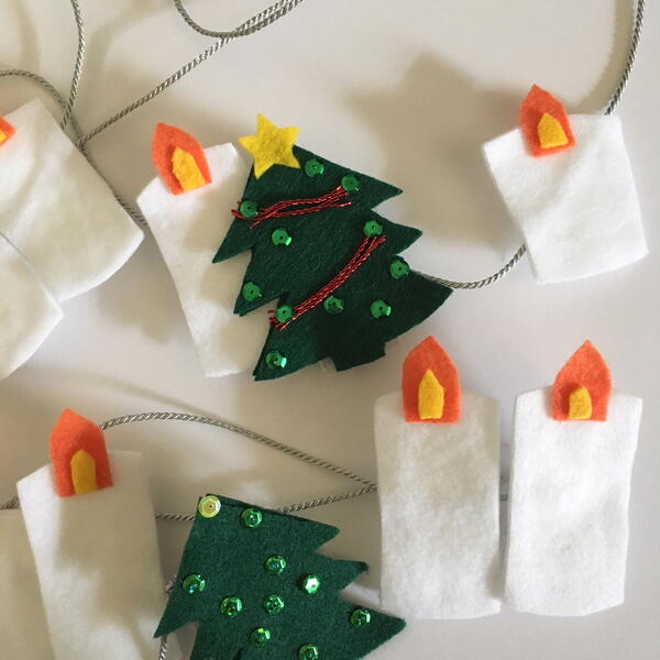 Image shows the finished Scandinavian Christmas Garland.