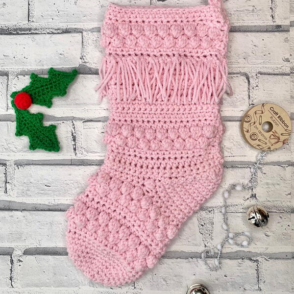 Holly & Berries Crochet Stocking