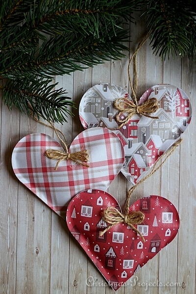 Puffy Paper Hearts Country Christmas Ornaments