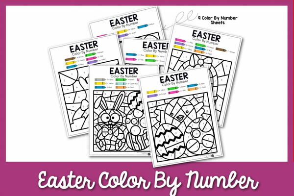 9 Easter Color By Number Sheets