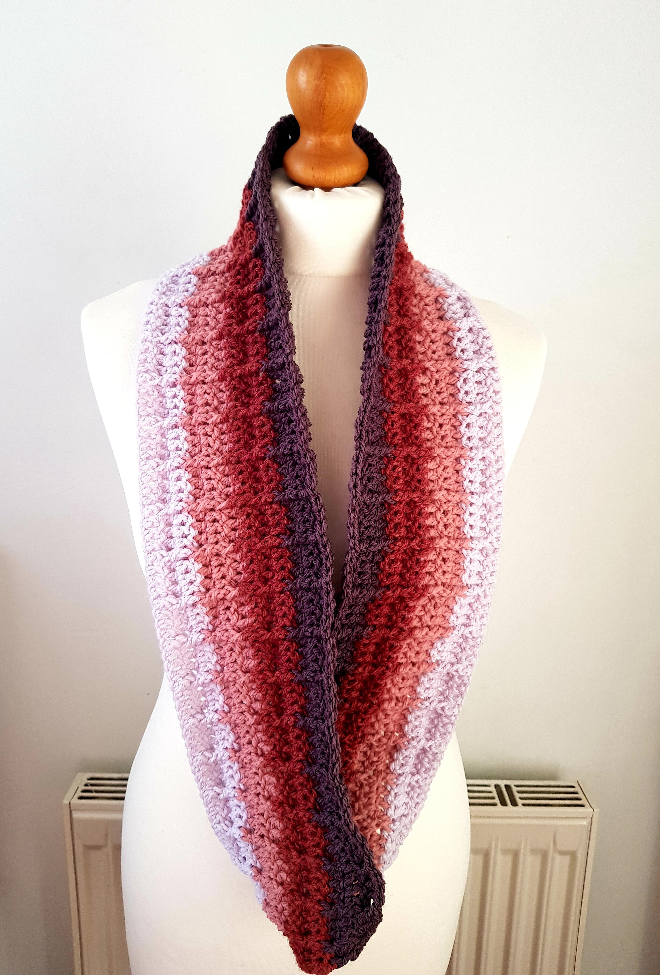 Neopolitan Pattern Neapolitan Ombre Crochet Infinity Scarf Pattern | AllFreeCrochet.com