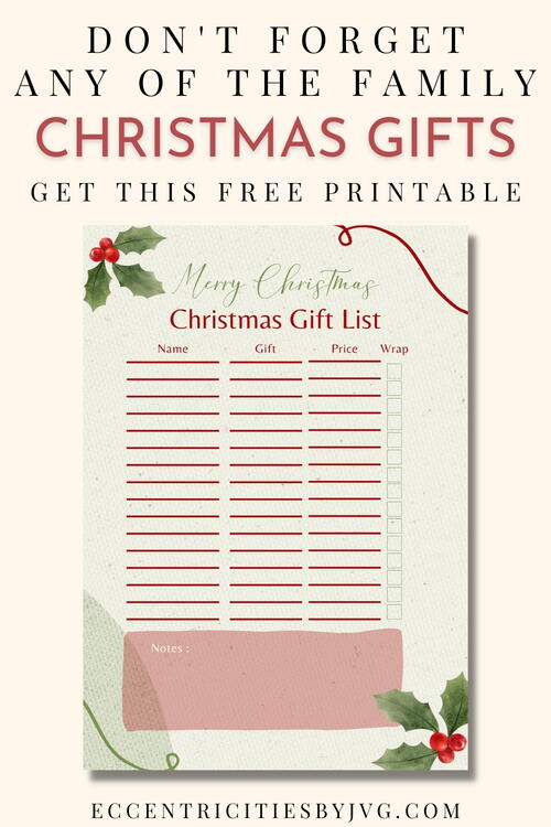 Free Christmas Gifts List Template Printable