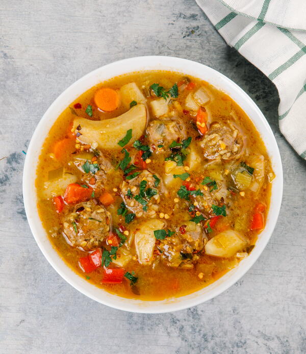 Yiayias Meatball Stew with Artichokes