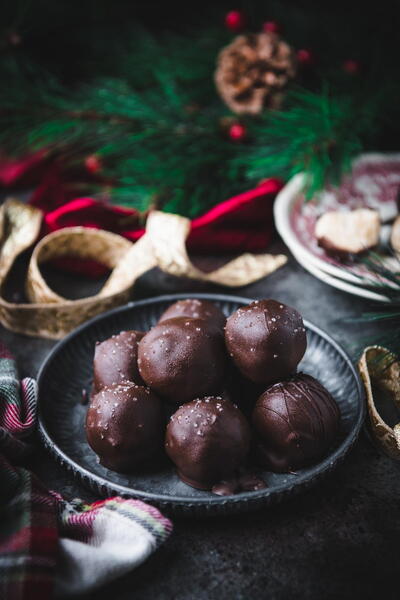 Salted Dark Chocolate Peanut Butter Balls