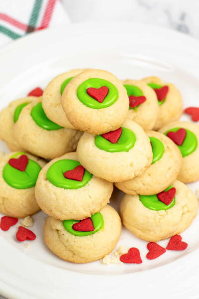 Christmas Thumbprint Cookies (grinch Inspired!)