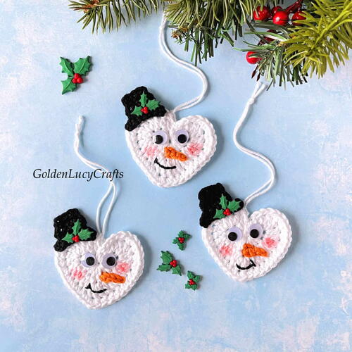 Crochet Heart Snowman Christmas Ornament