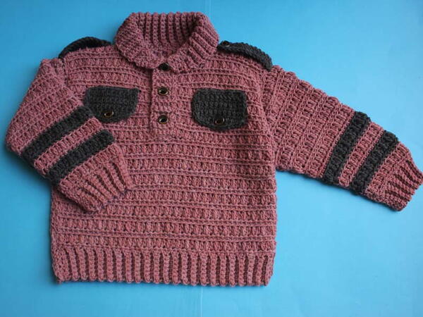 Boys Pullover Crochet Collar Sweater/ Crochet Pullover Gents Collar Sweater