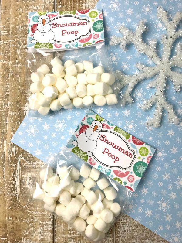 Snowman Poop Treat Bag Labels | AllFreeKidsCrafts.com