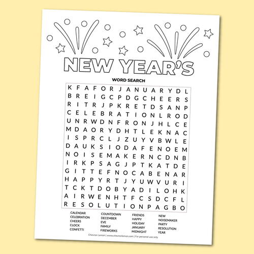 Printable New Year's Word Search Puzzle