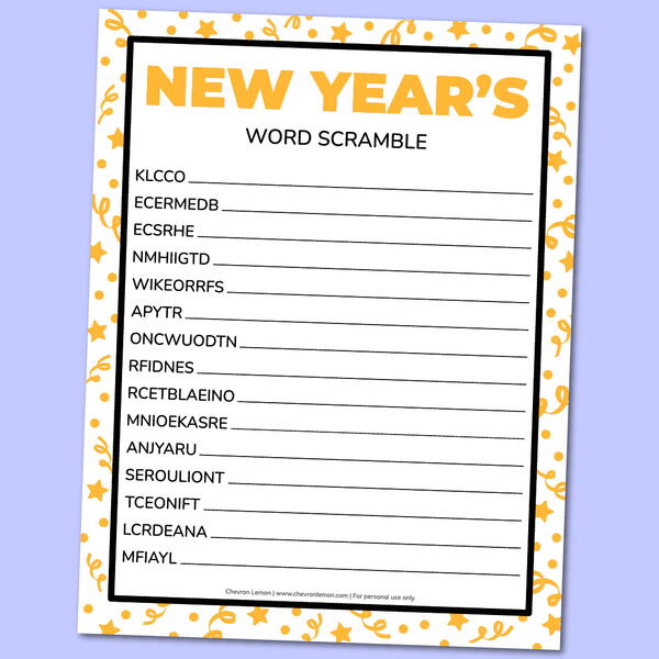 Printable New Year's Word Scramble