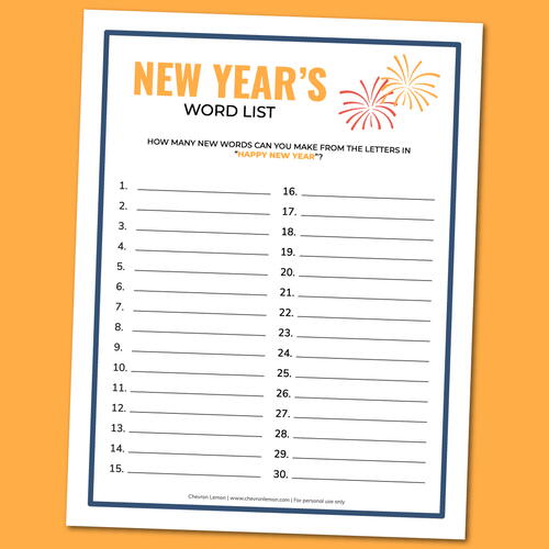 Printable New Year's Word List