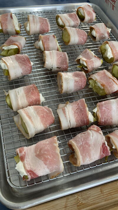 Bacon Wrapped Pickles With Cream Cheese   