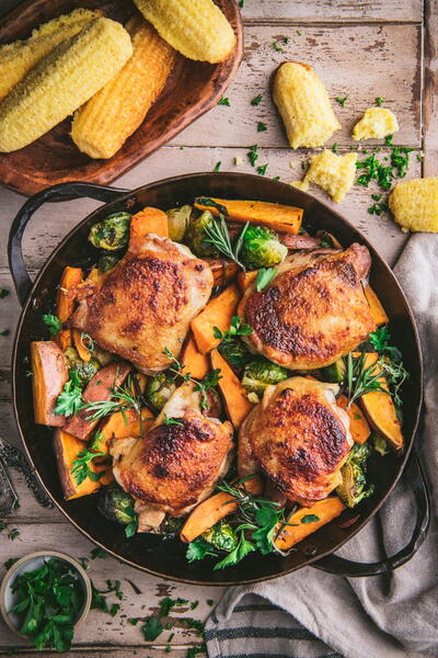 Maple Roasted Chicken Thighs With Vegetables