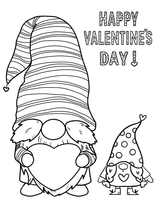 Cute Valentine Gnomes Coloring Pages