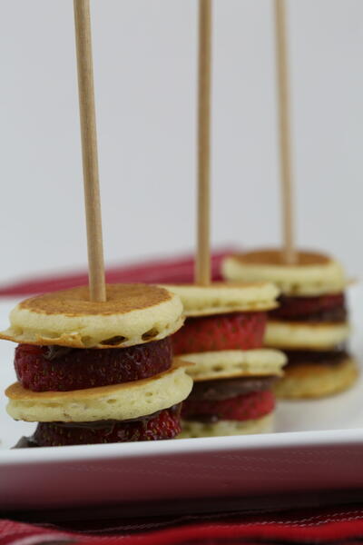 Pancakes On A Stick With Strawberries And Chocolate