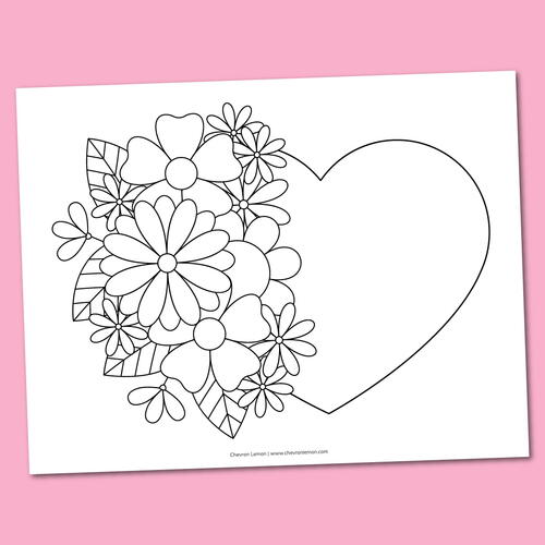 Heart With Flowers Coloring Page