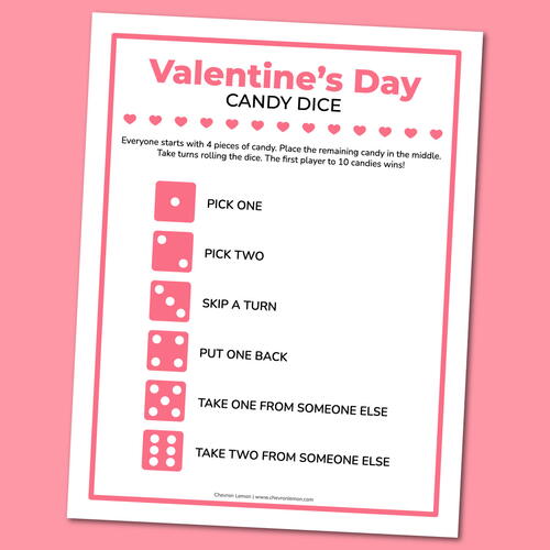 Printable Valentine's Day Candy Dice Game