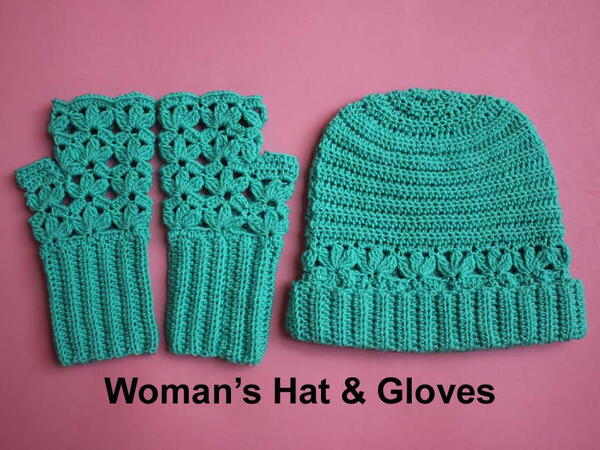 Woman's Crochet Beautiful Hat With Gloves