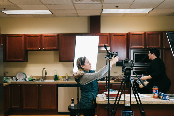 Setting up for a photoshoot in the RecipeLion Test Kitchen