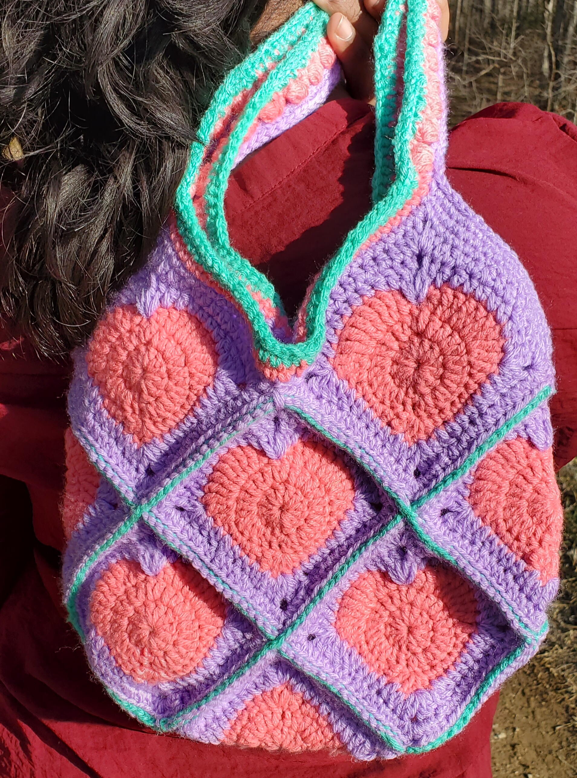 Crochet Heart Tote Bag Knitted Shoulder Bag For Women Back To