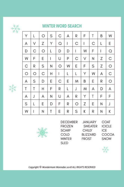 Winter Word Search For Kids