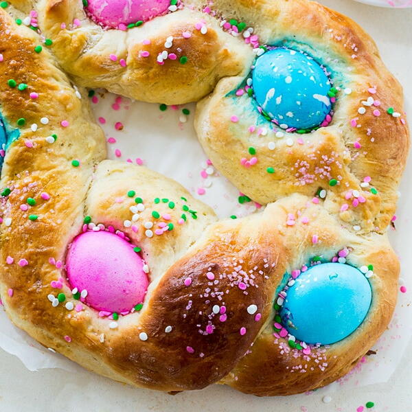 Easter Egg Bread with Cane Syrup Glaze | FaveSouthernRecipes.com