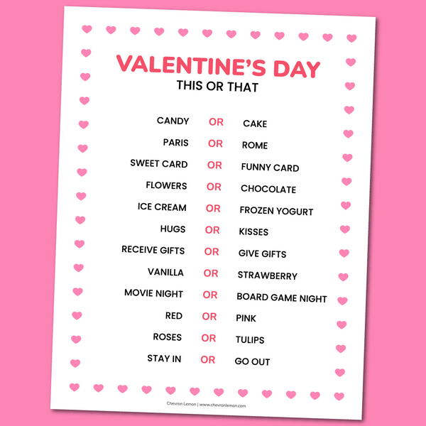 Printable Valentine's Day This Or That Game 