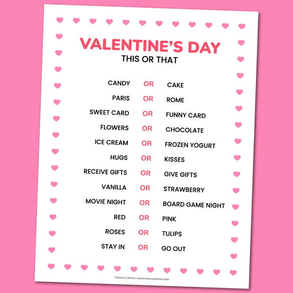 Printable Valentine's Day This Or That Game