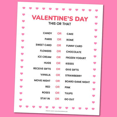 Printable Valentine's Day This Or That Game