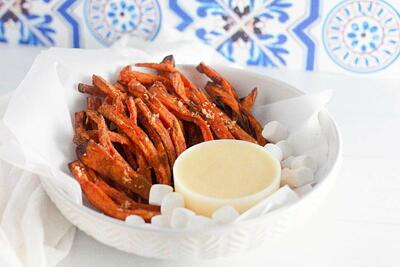 Air Fryer Sweet Potato Fries With Marshmallow Dipping Sauce