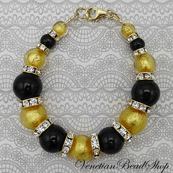 Black and Gold Foil Murano Glass Bracelet