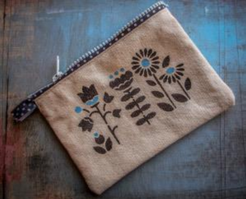 Stenciled Canvas Zippered Pouch