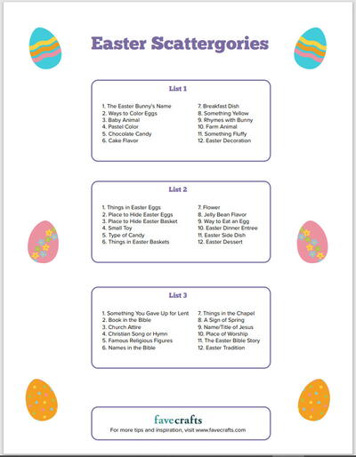 Easter Scattergories Printable Game (Free!)