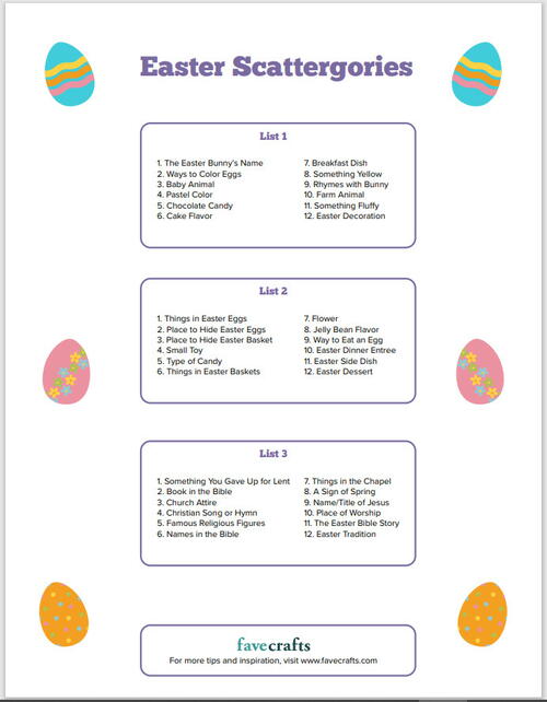 Easter Scattergories Printable Game