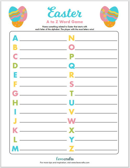 Printable Easter A-Z Word Game