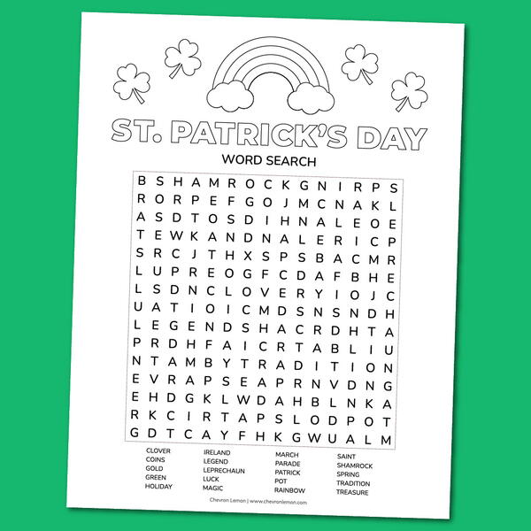 Printable St. Patrick's Day Word Search Puzzle