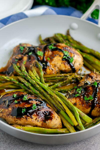One Pan Balsamic Chicken And Asparagus