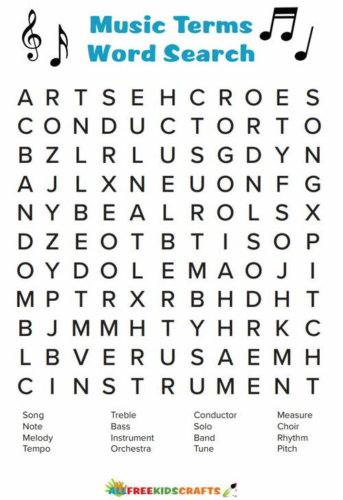 Music Word Search Printable