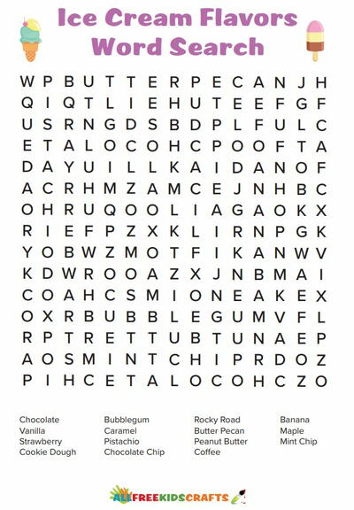 Ice Cream Flavors Word Search