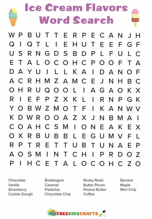 Ice Cream Flavors Word Search AllFreeKidsCrafts com Ice Cream Flavors Word Search AllFreeKidsCrafts com