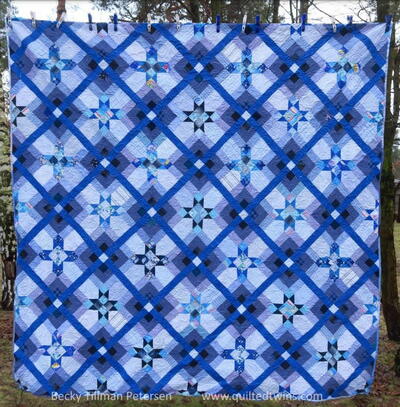 Classic Blue Star Crossed Bed Quilt Pattern
