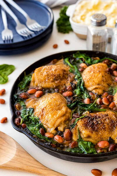 Easy Skillet Chicken with Beans and Greens