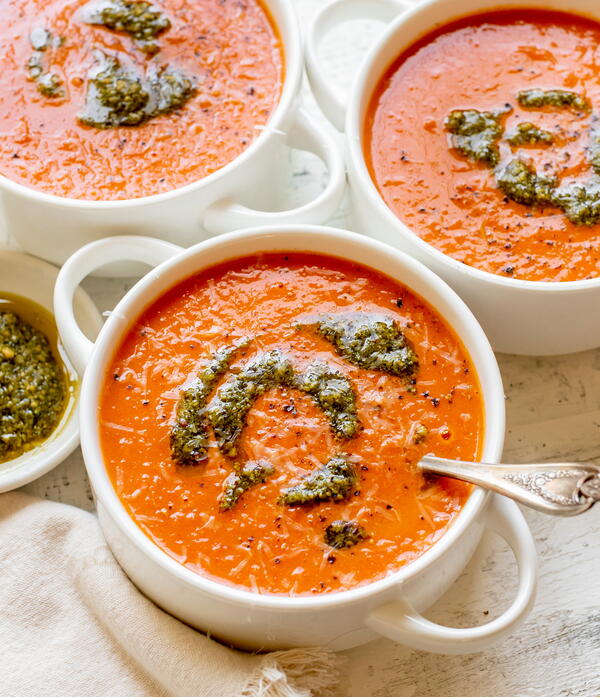 Creamy Tomato White Bean Soup with Pesto