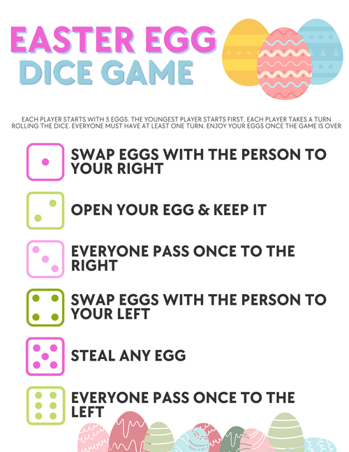 Printable Candy Dice Game For Easter