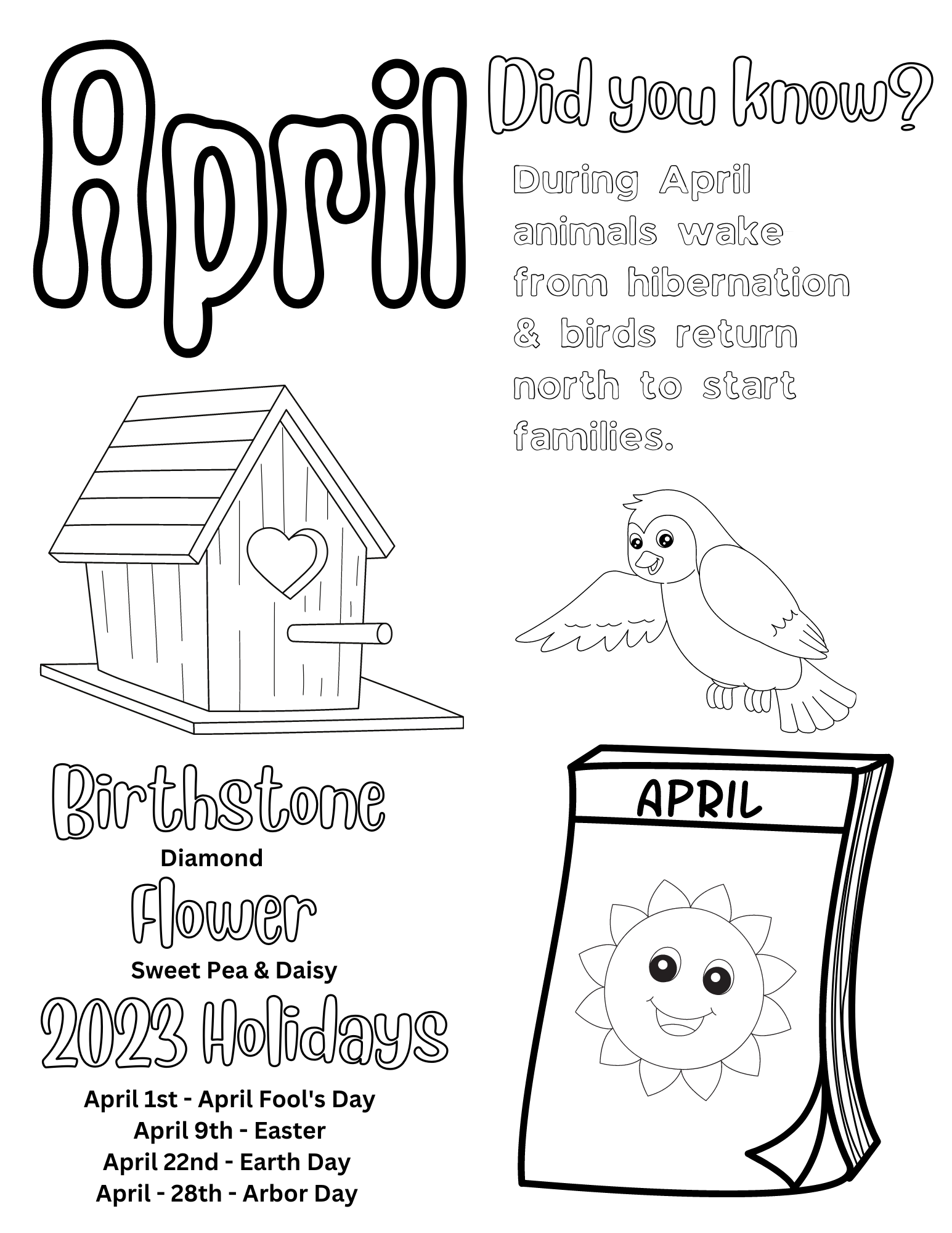 Free Printable April Coloring Pages | DIYIdeaCenter.com