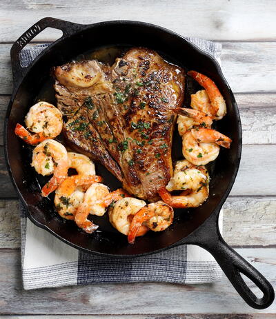 Skillet Surf and Turf with Vodka Garlic Butter